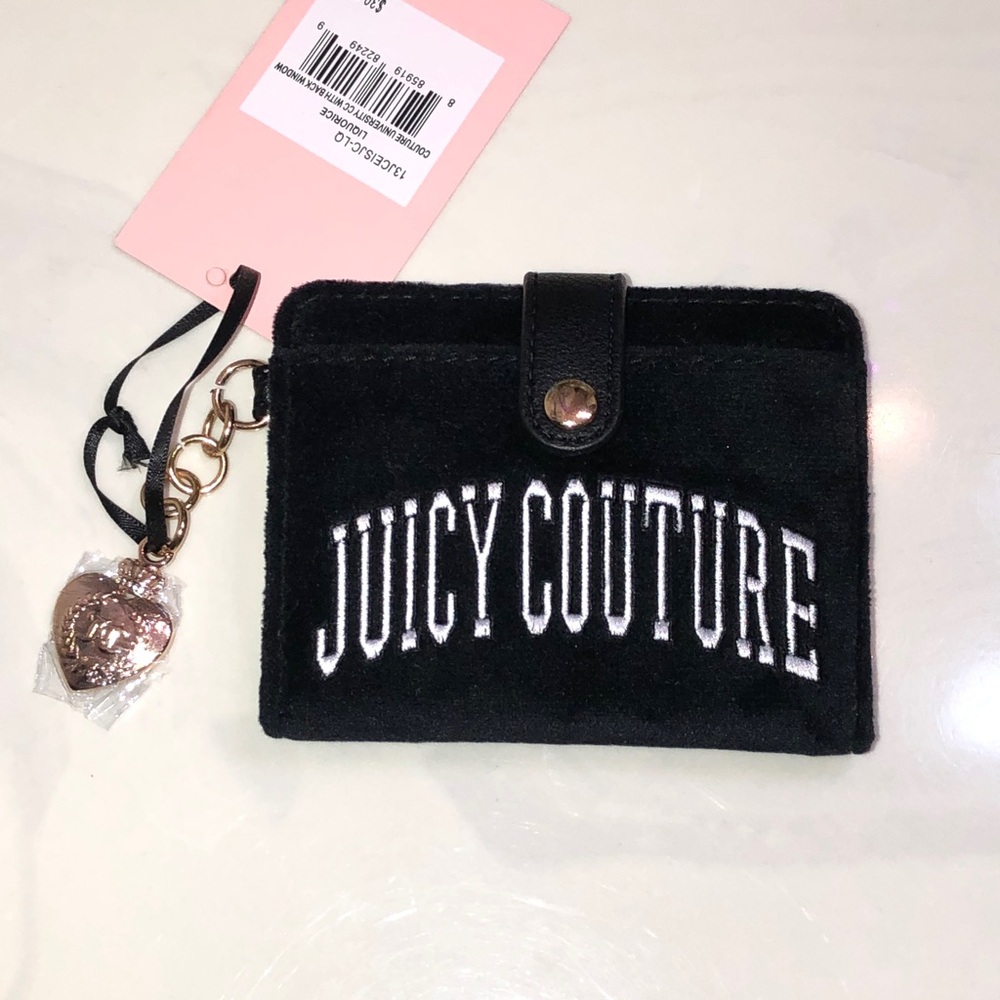 Juicy Couture Liquorice Velvet Couture University Card Case With Back Window NWT